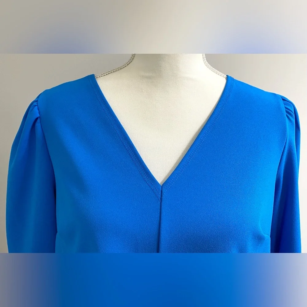 2 Hearts Womens S Solid Blue Ruffle V-Neck Top Coastal Grandma Feminine Boho - Picture 2 of 13